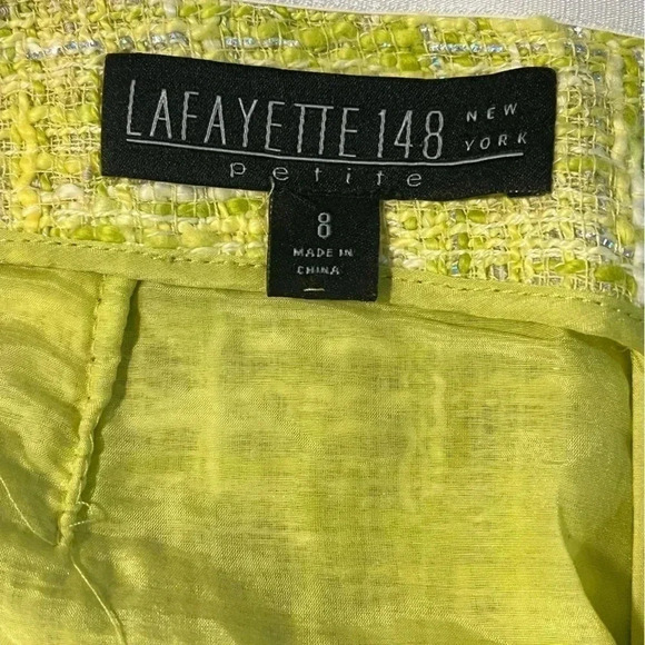 Lafayette 148 size 8P chartreuse pencil skirt with metallic threads EUC - Picture 11 of 12